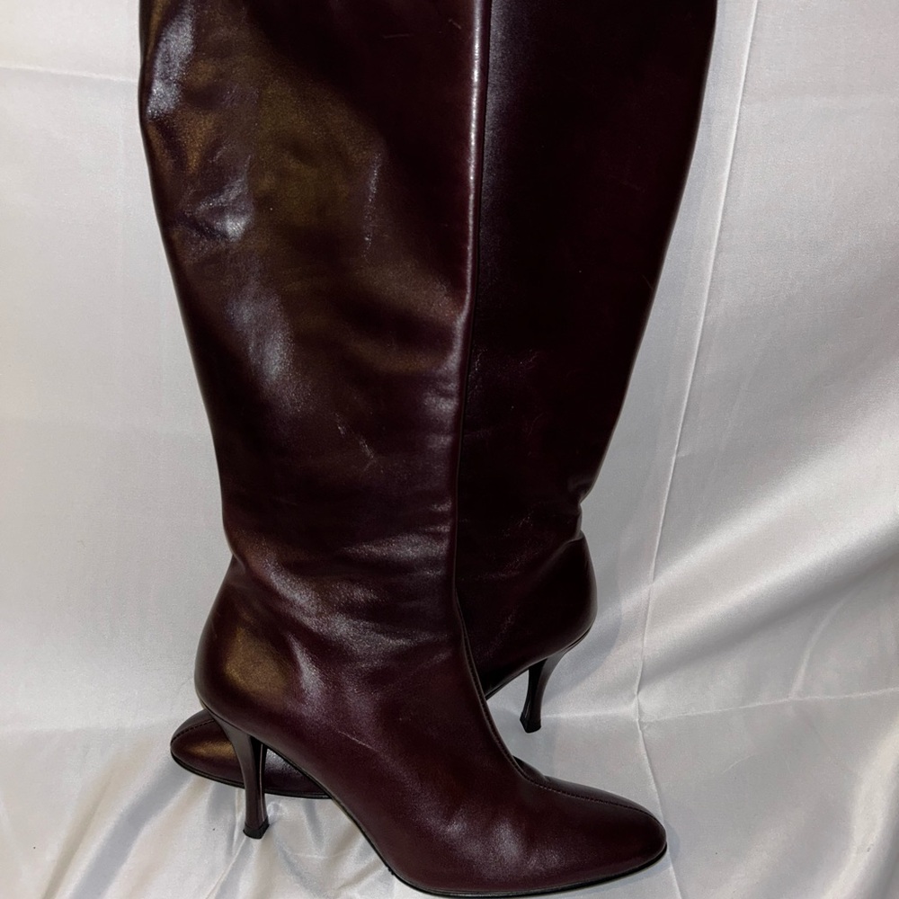 Made in Italy Burgundy Leather Knee High Boots Women’s EU 40 | Designer Shoes